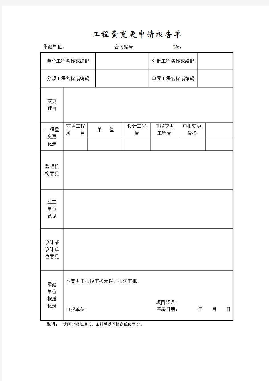 工程量变更申请报告单