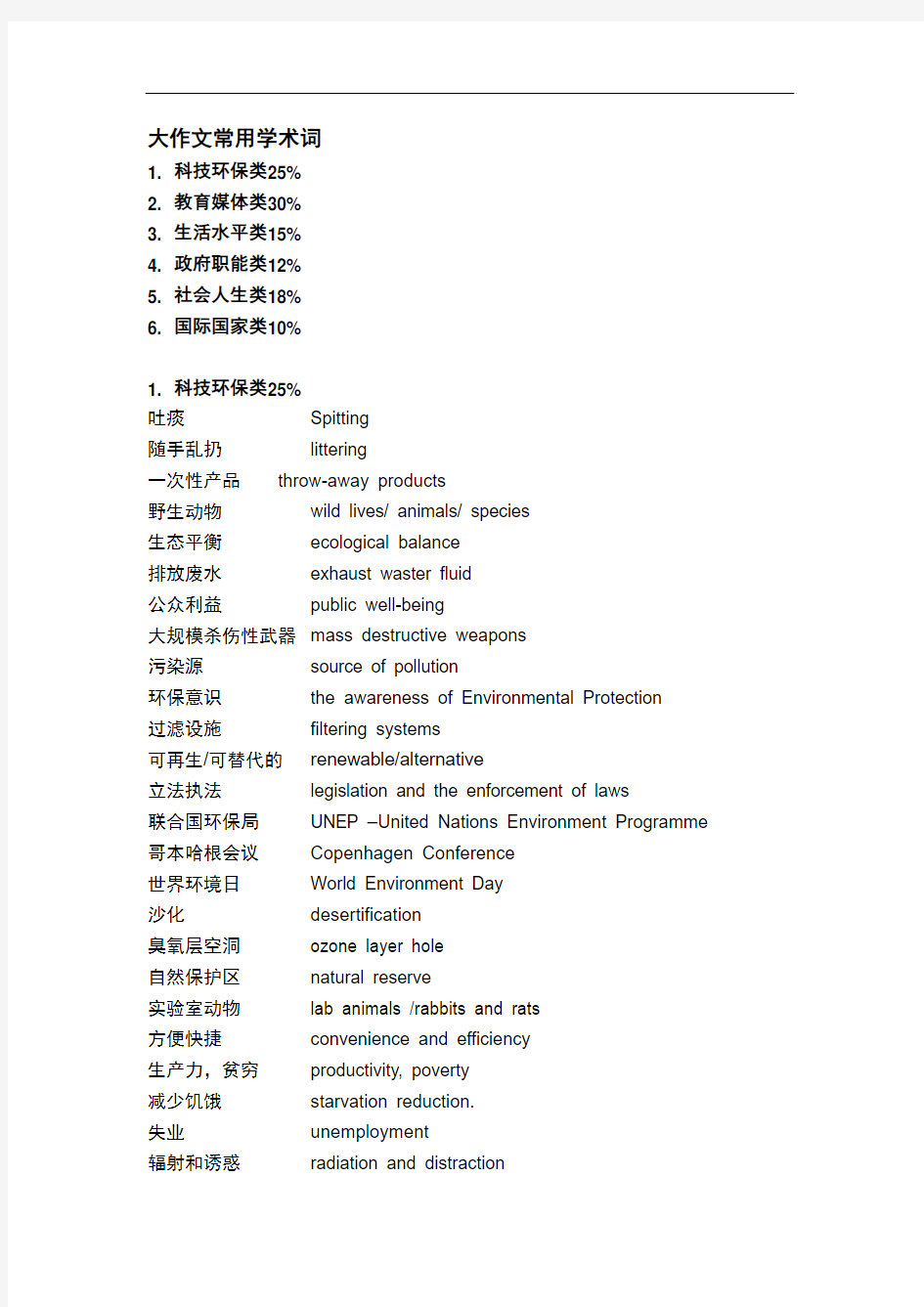 雅思大作文常用学术词汇-已分类