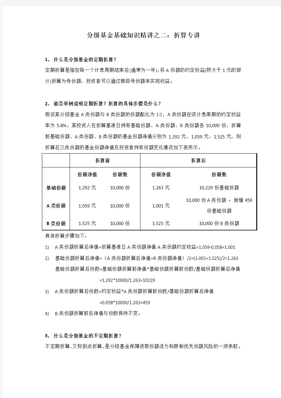 分级基金基础知识精讲之二：折算专讲