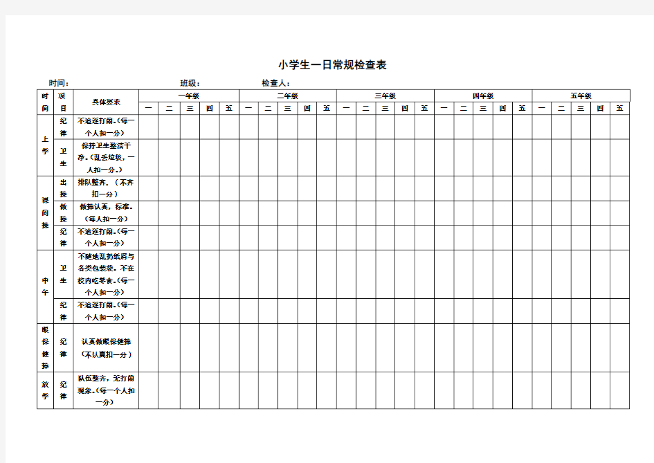 小学小学生一日常规检查表