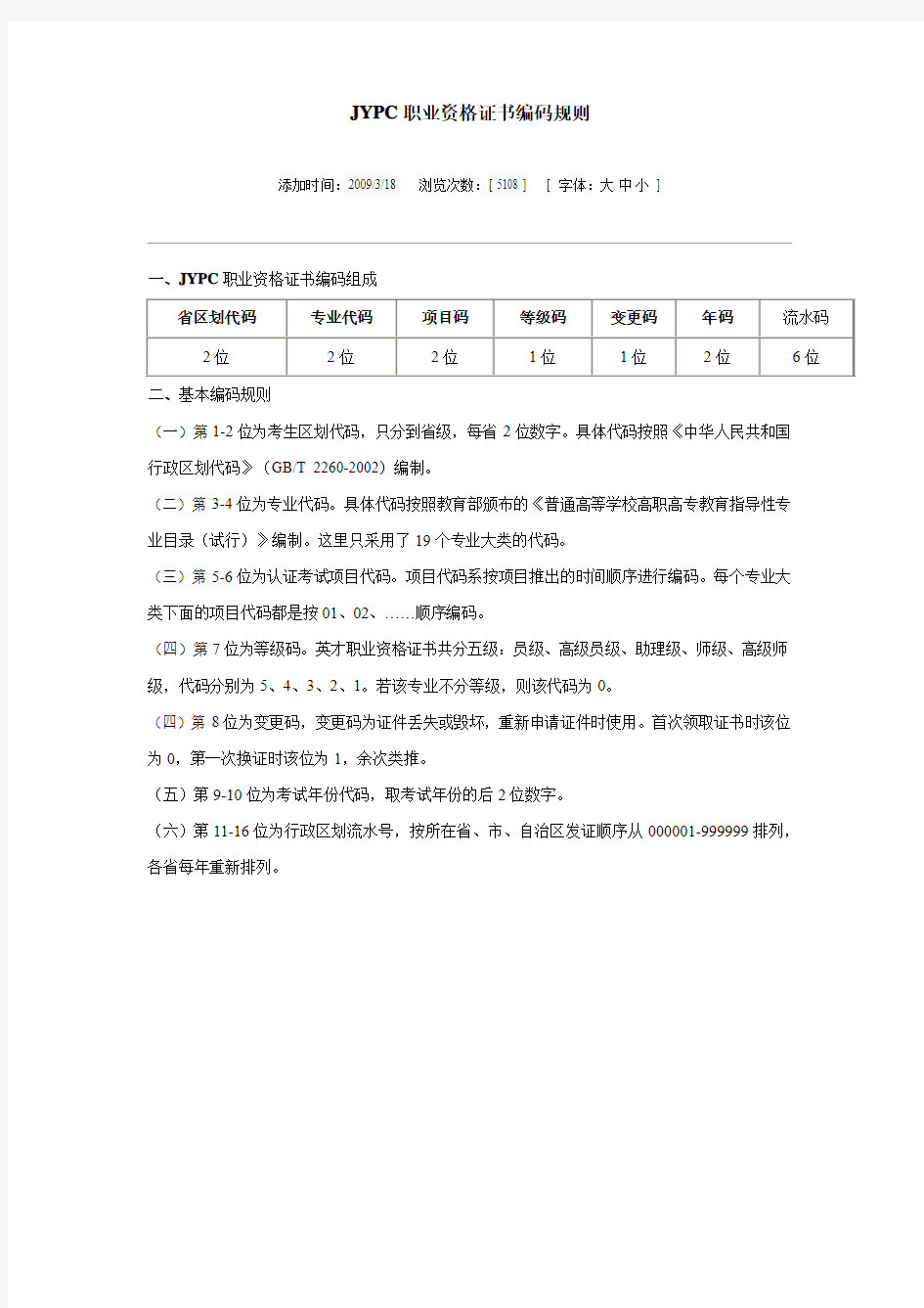 JYPC职业资格证书编码规则