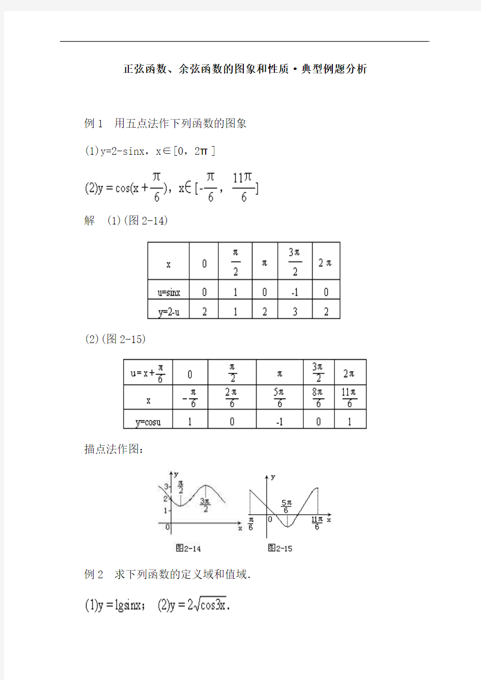 正弦函数、余弦函数的图象和性质·典型例题分析