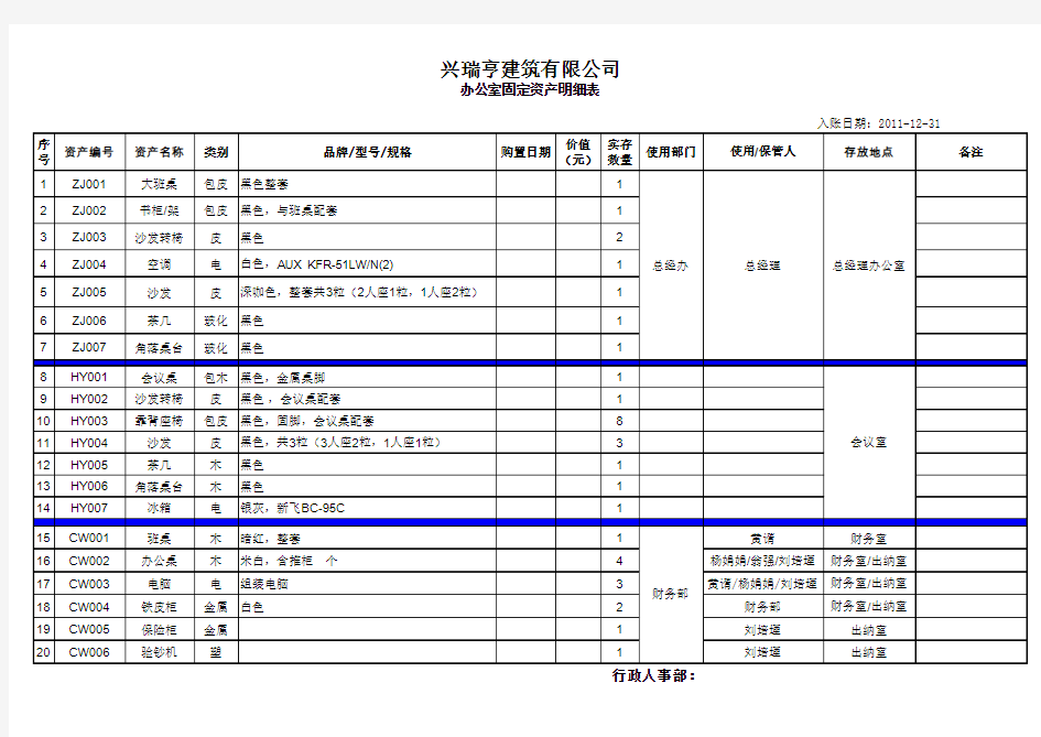 固定资产明细表