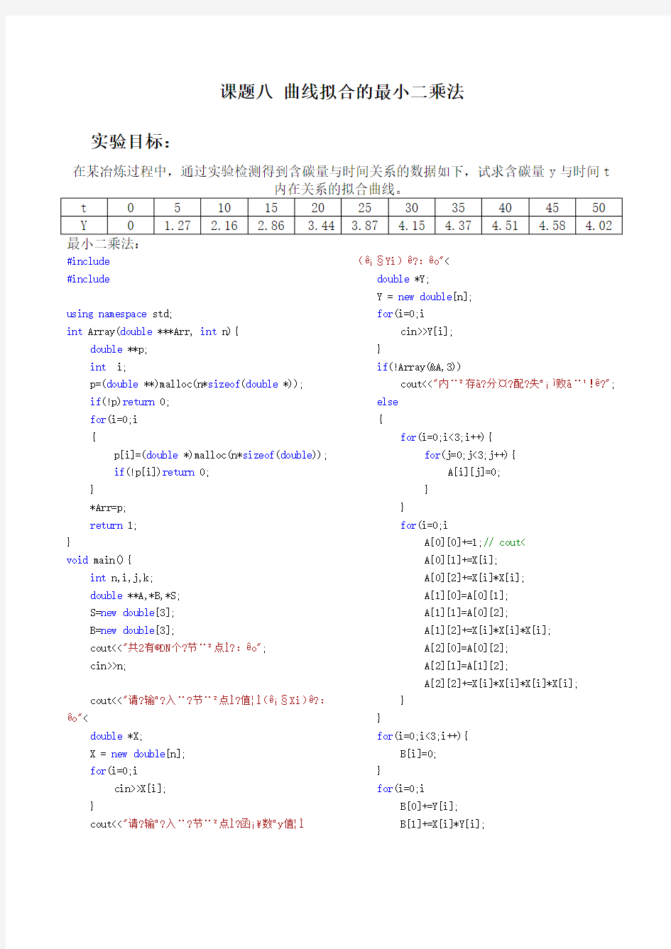 曲线拟合最小二乘法 C++程序