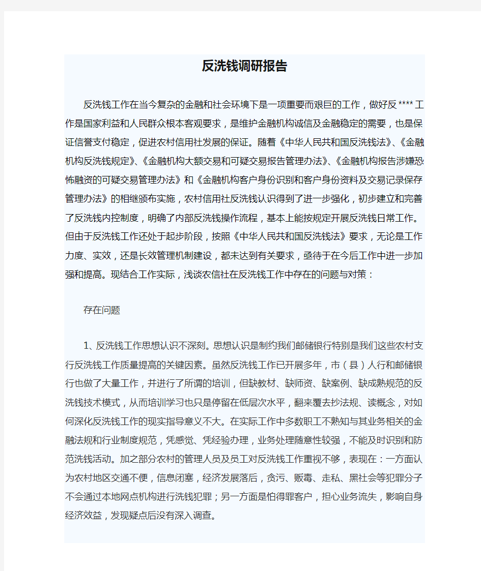 反洗钱调研报告