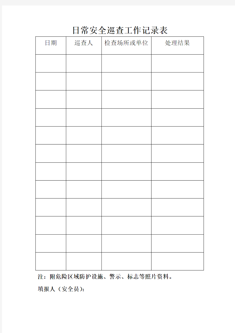 日常安全巡查工作记录表