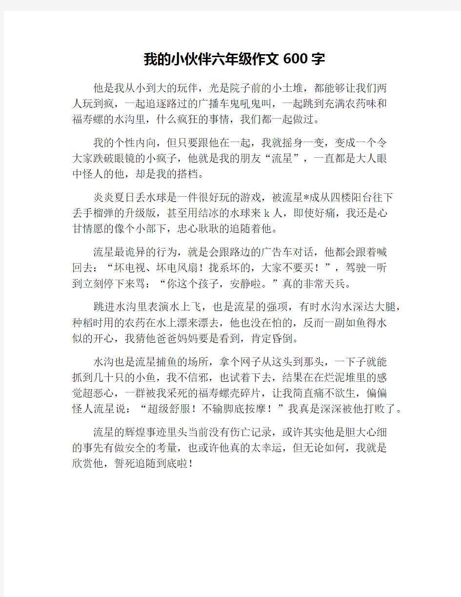 我的小伙伴六年级作文600字