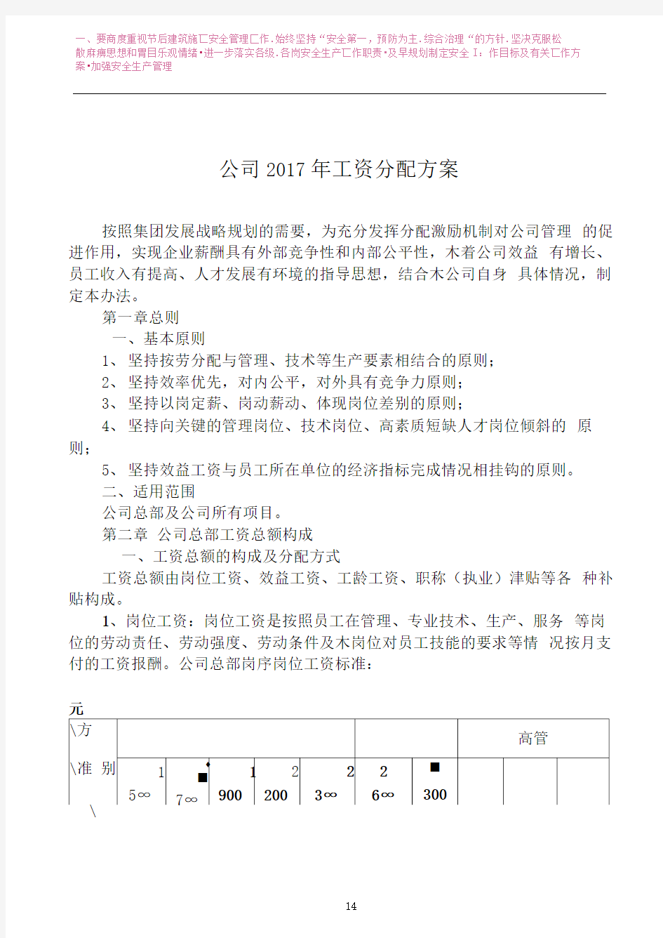 公司工资分配方案