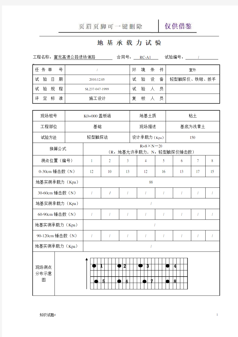 地基承载力试验记录表(习题教学)