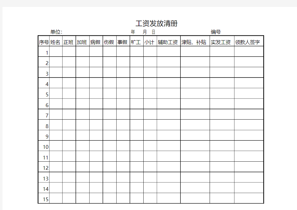 工资发放清册excel表格模板