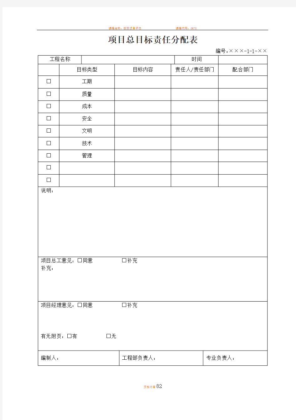 项目质量管理表格(1)