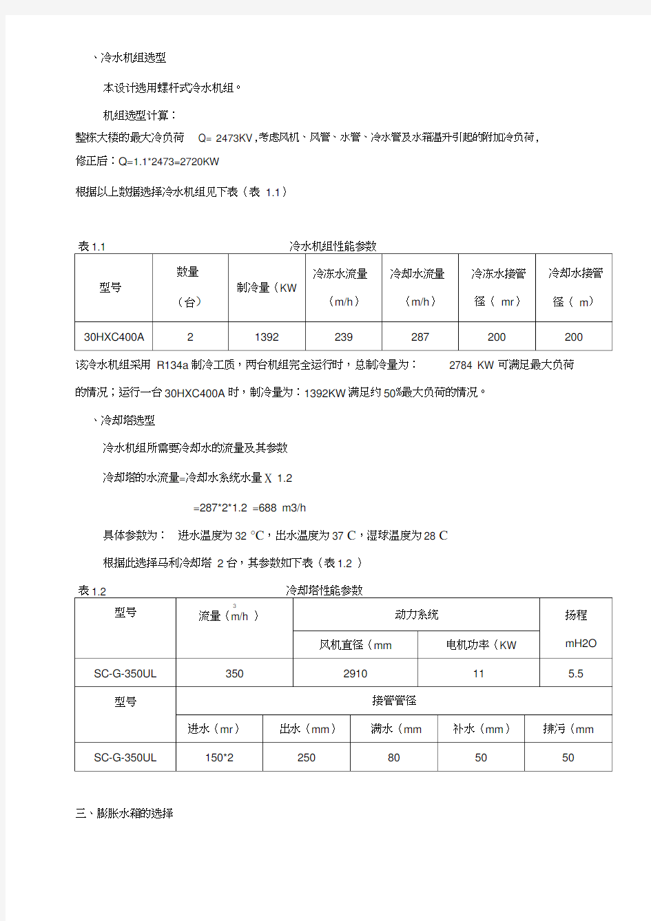 冷水机组设备选型