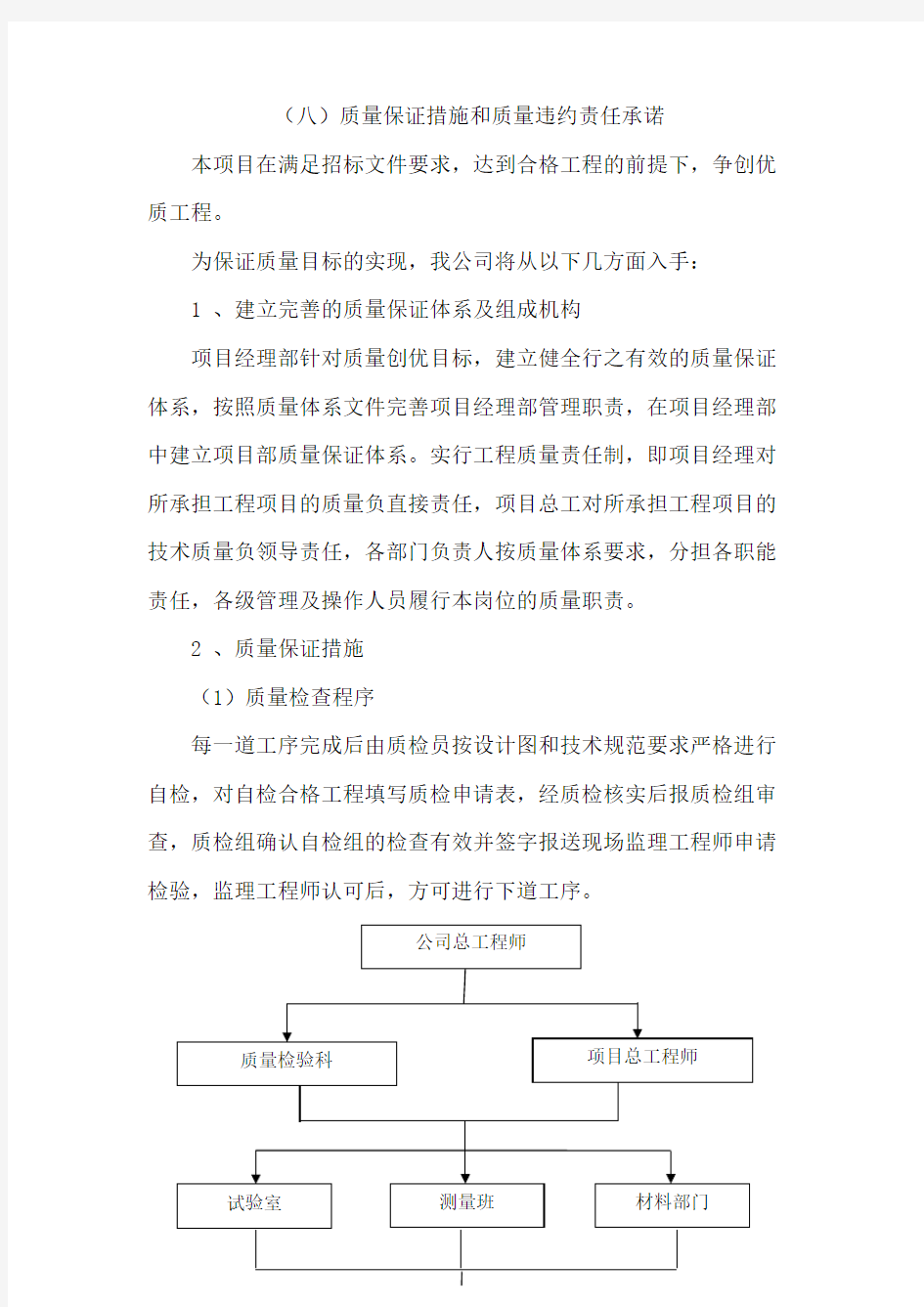 (八)质量保证措施和质量违约责任承诺