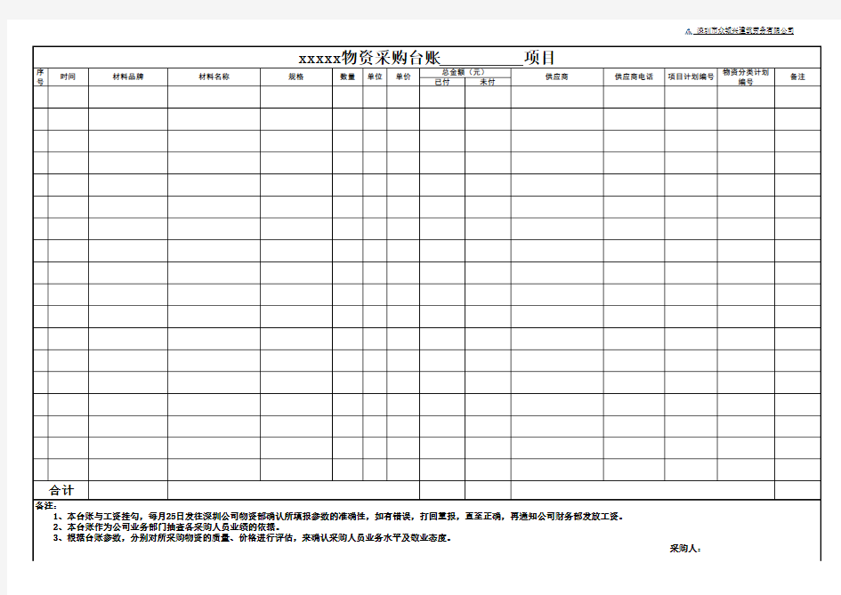 项目台账表格