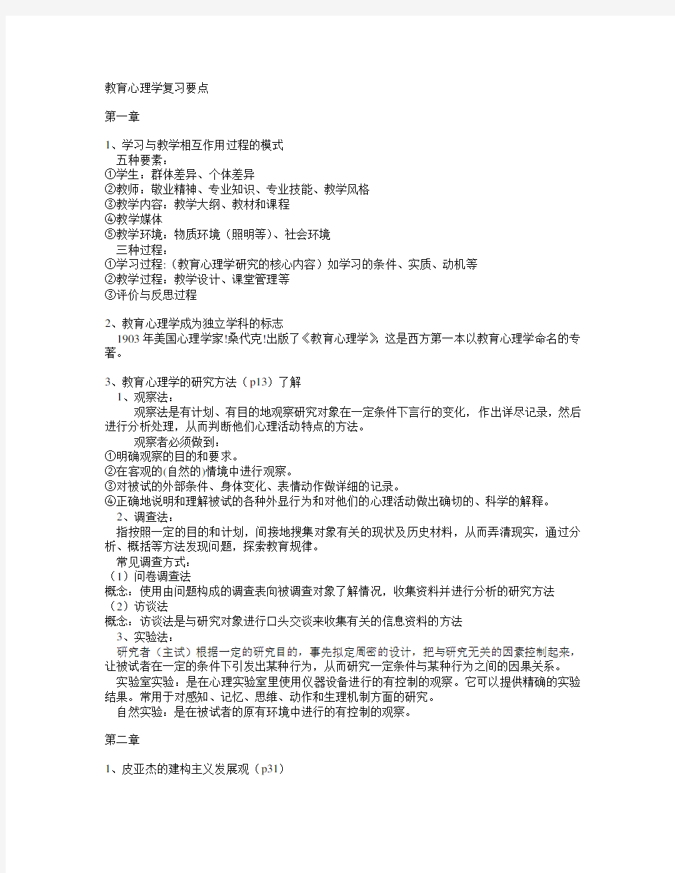 当代教育心理学复习要点