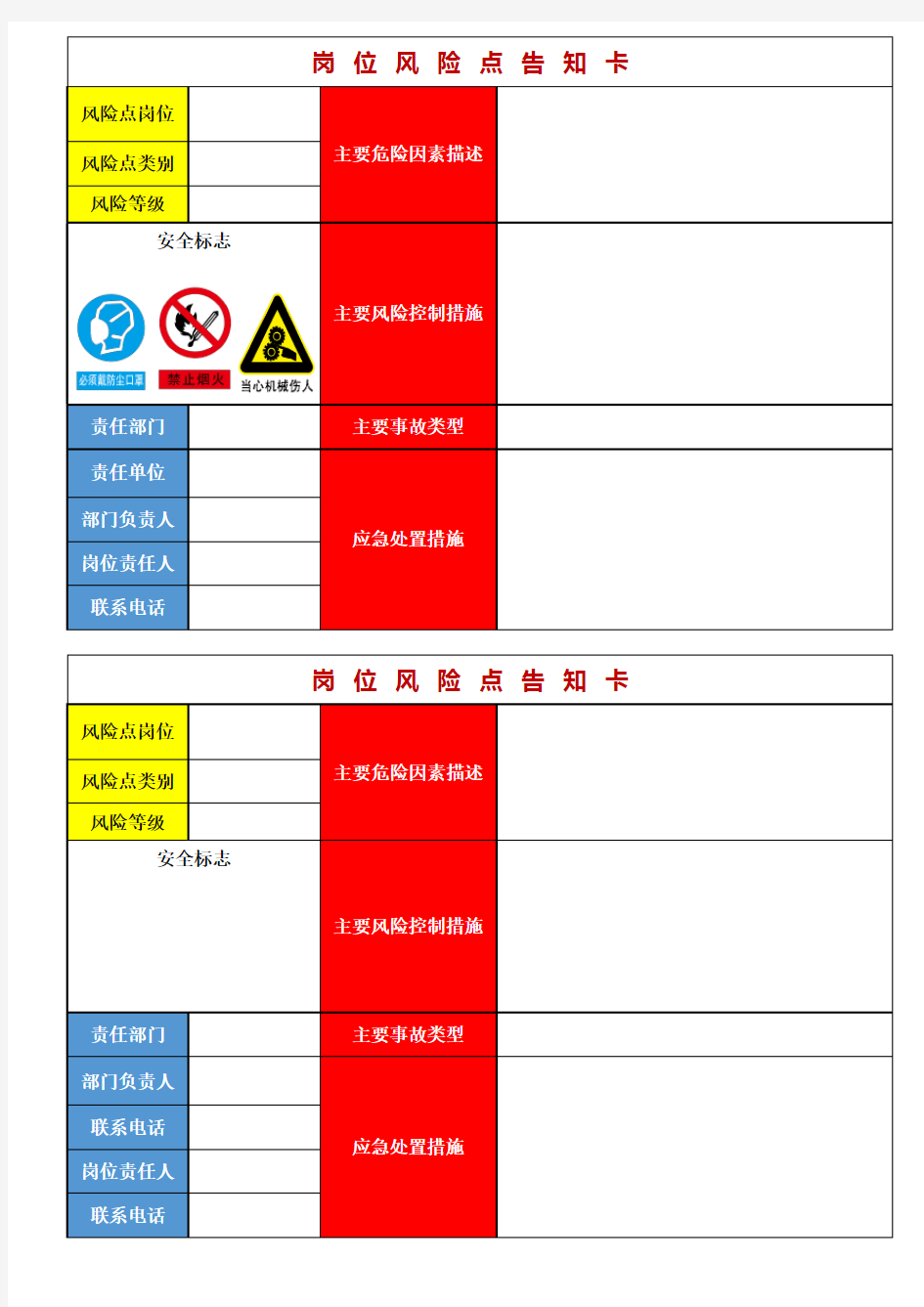 岗位风险点告知卡