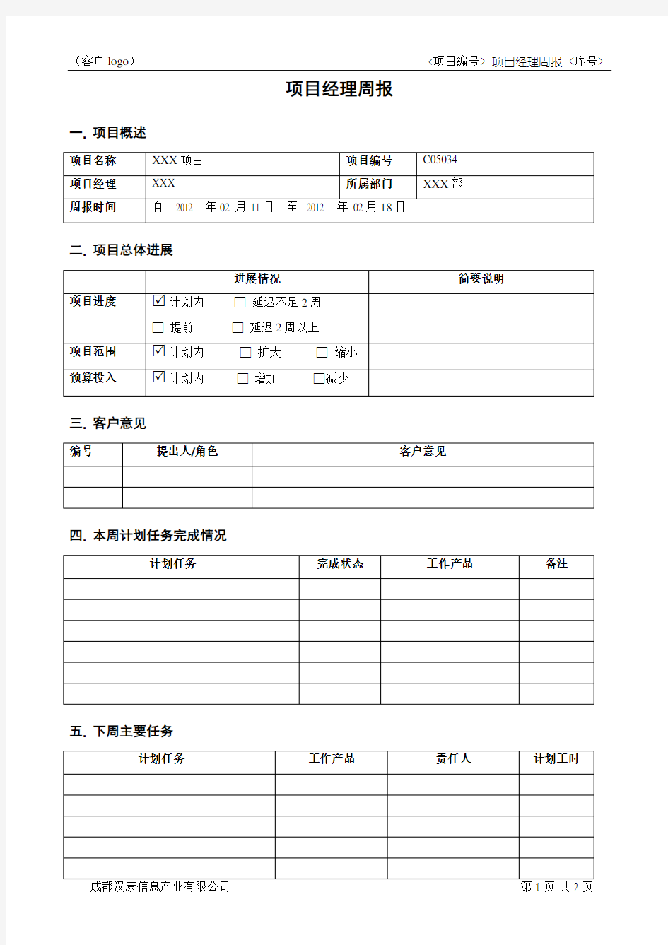 项目周报格式