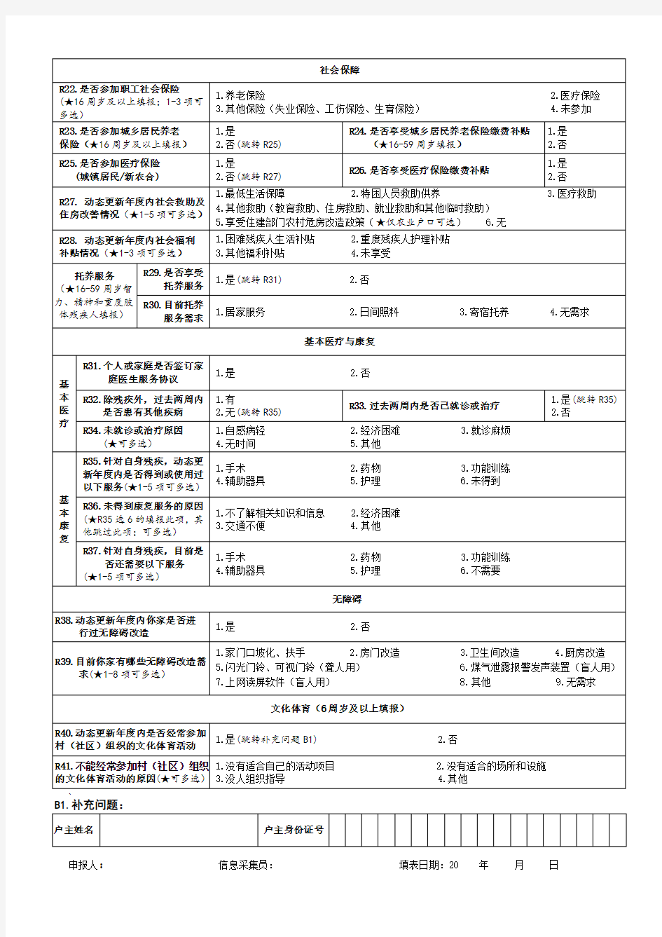 全国残疾人基本服务状况和需求信息数据动态更新残疾人登记表