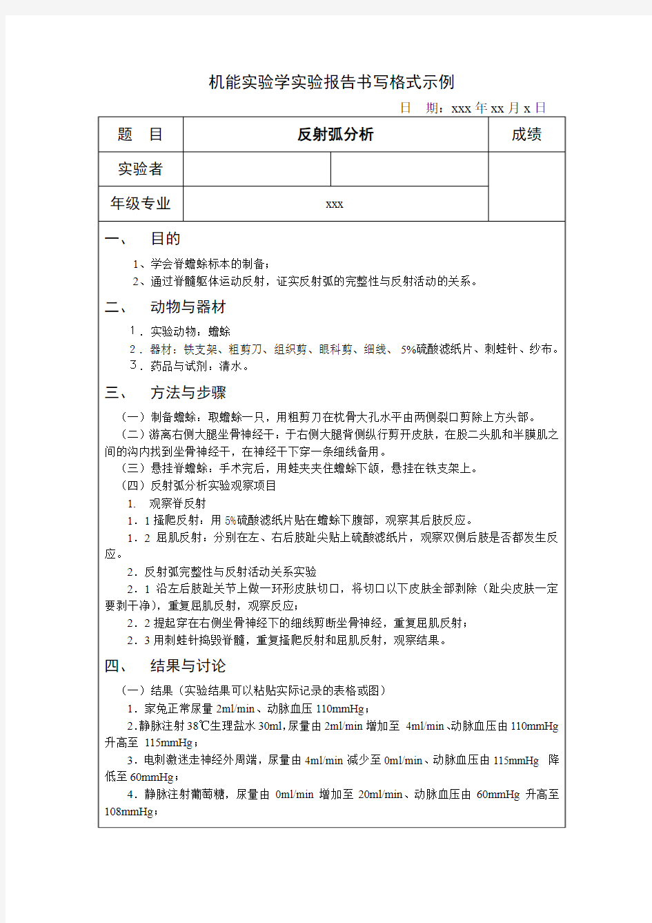 机能实验学实验报告书写格式示例