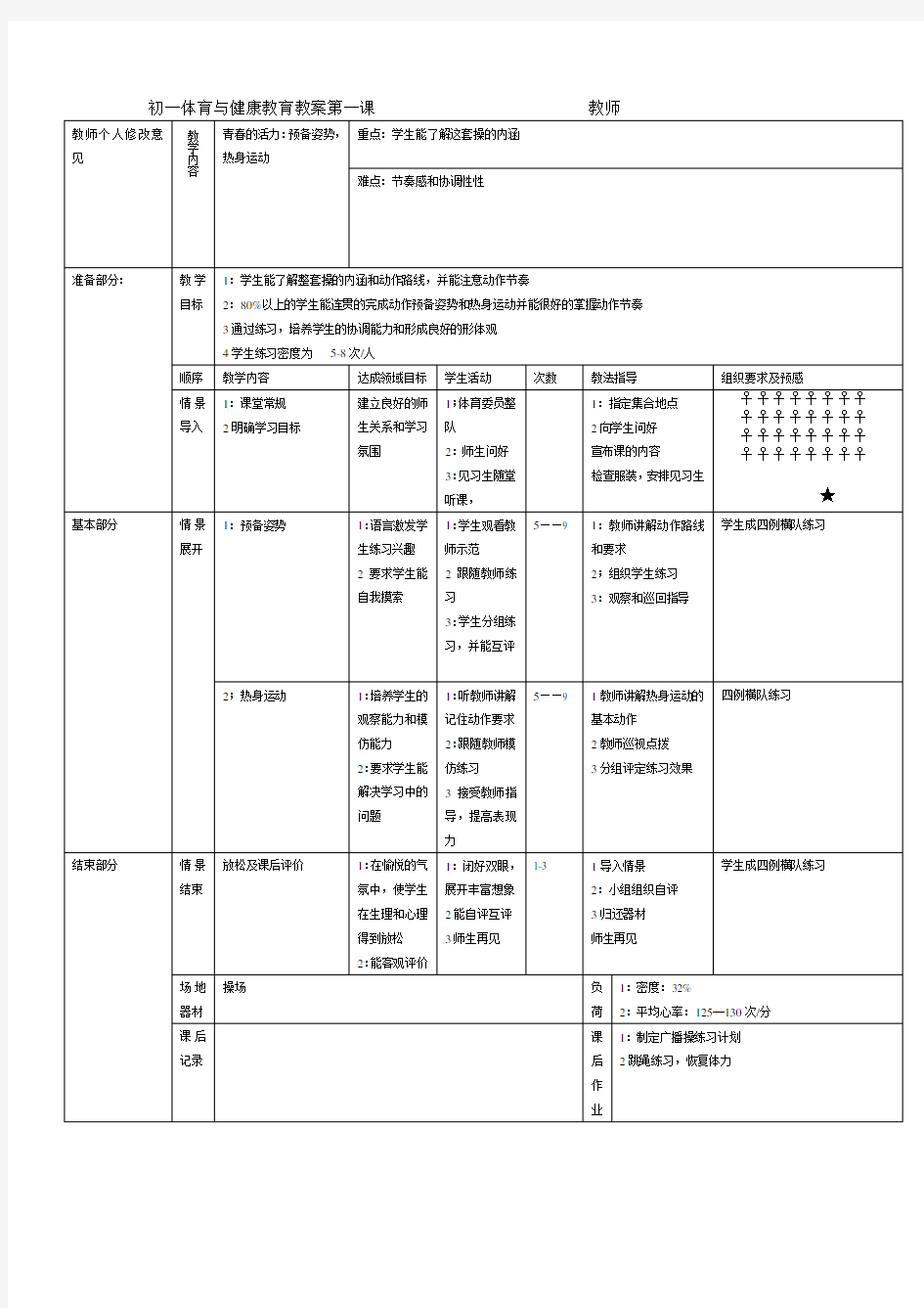 七年级体育教案第一课教程文件