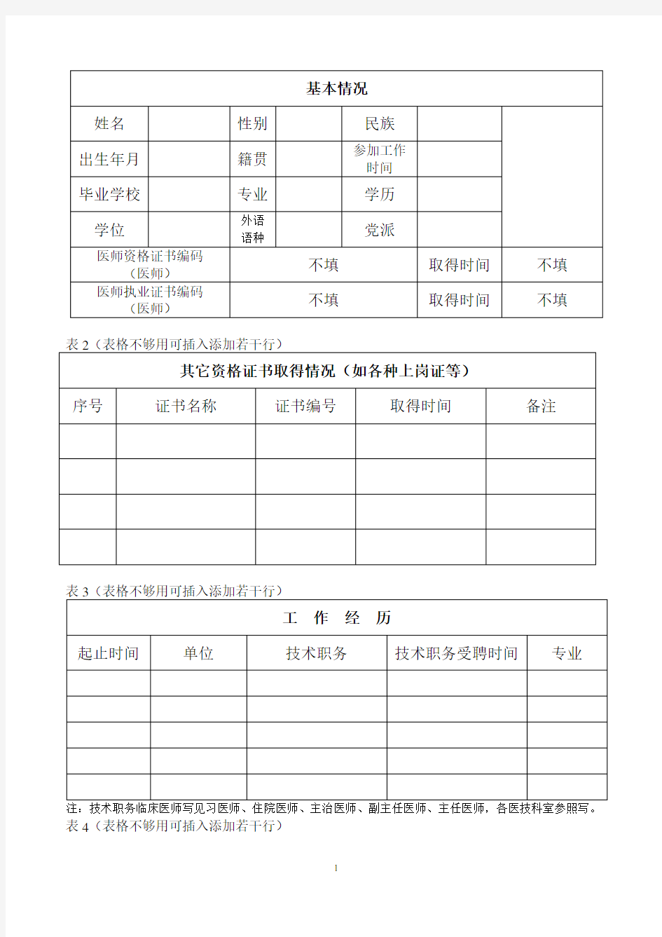 医务人员技术档案