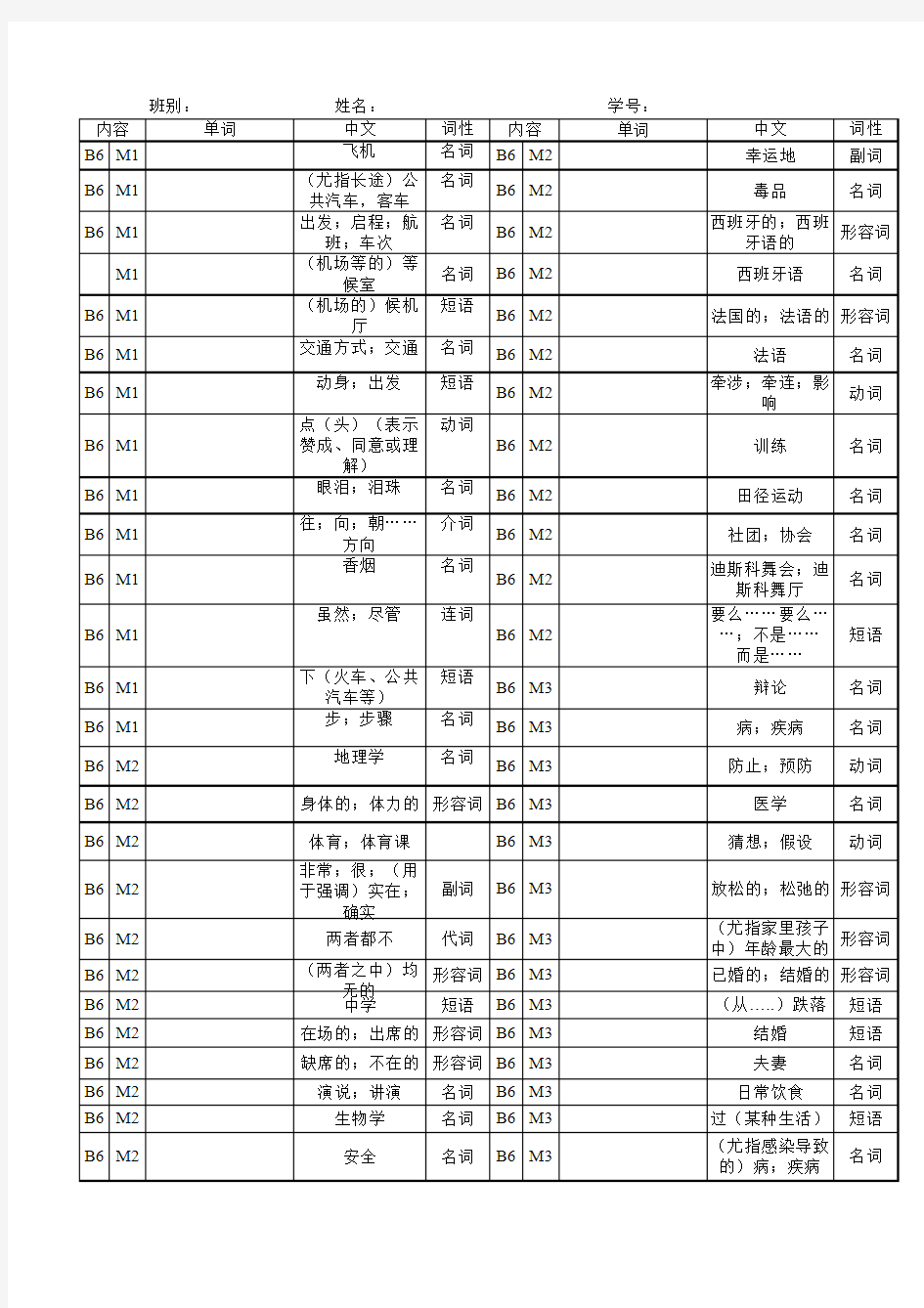 初中英语外研版单词表(打印)