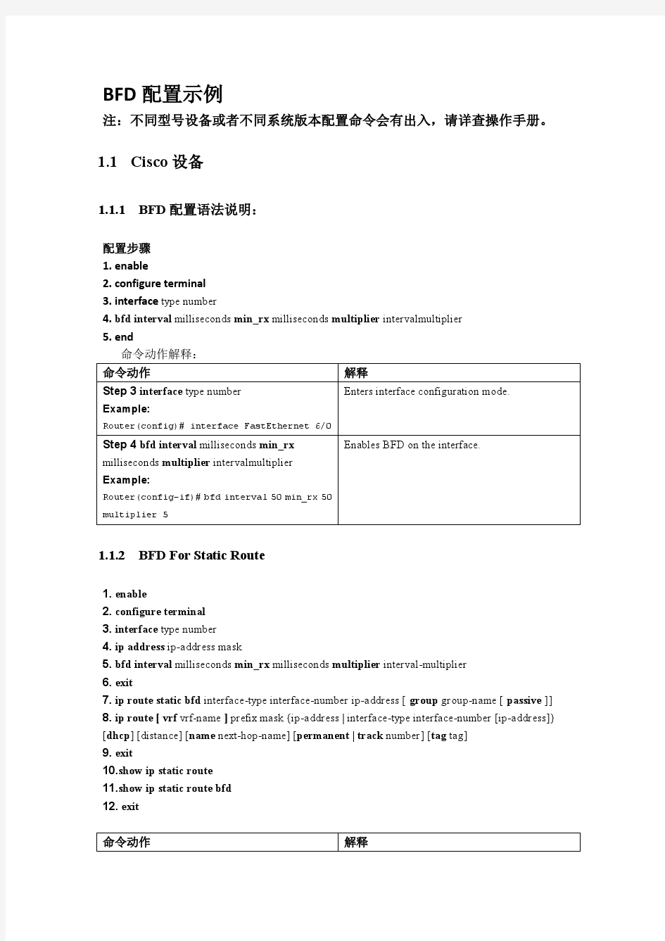 BFD配置示例(Cisco、迈普、H3C、华为、锐捷)