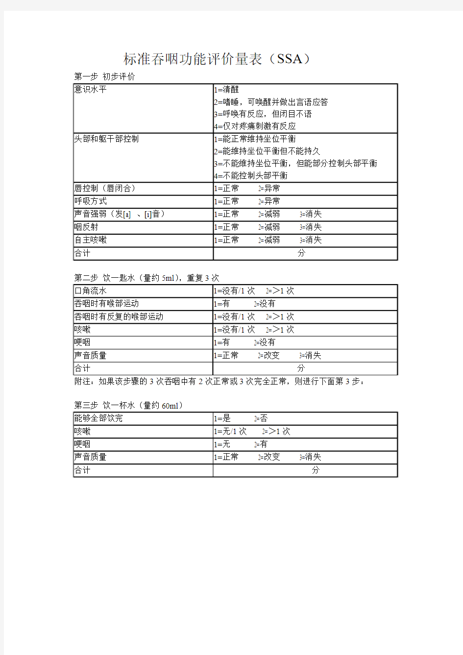 标准吞咽功能评定