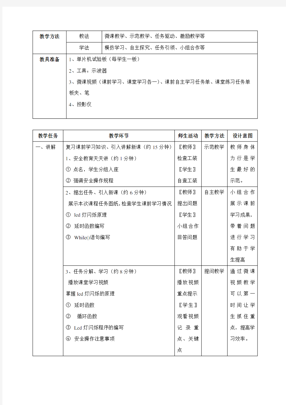 《单片机-led灯闪烁控制》教学设计