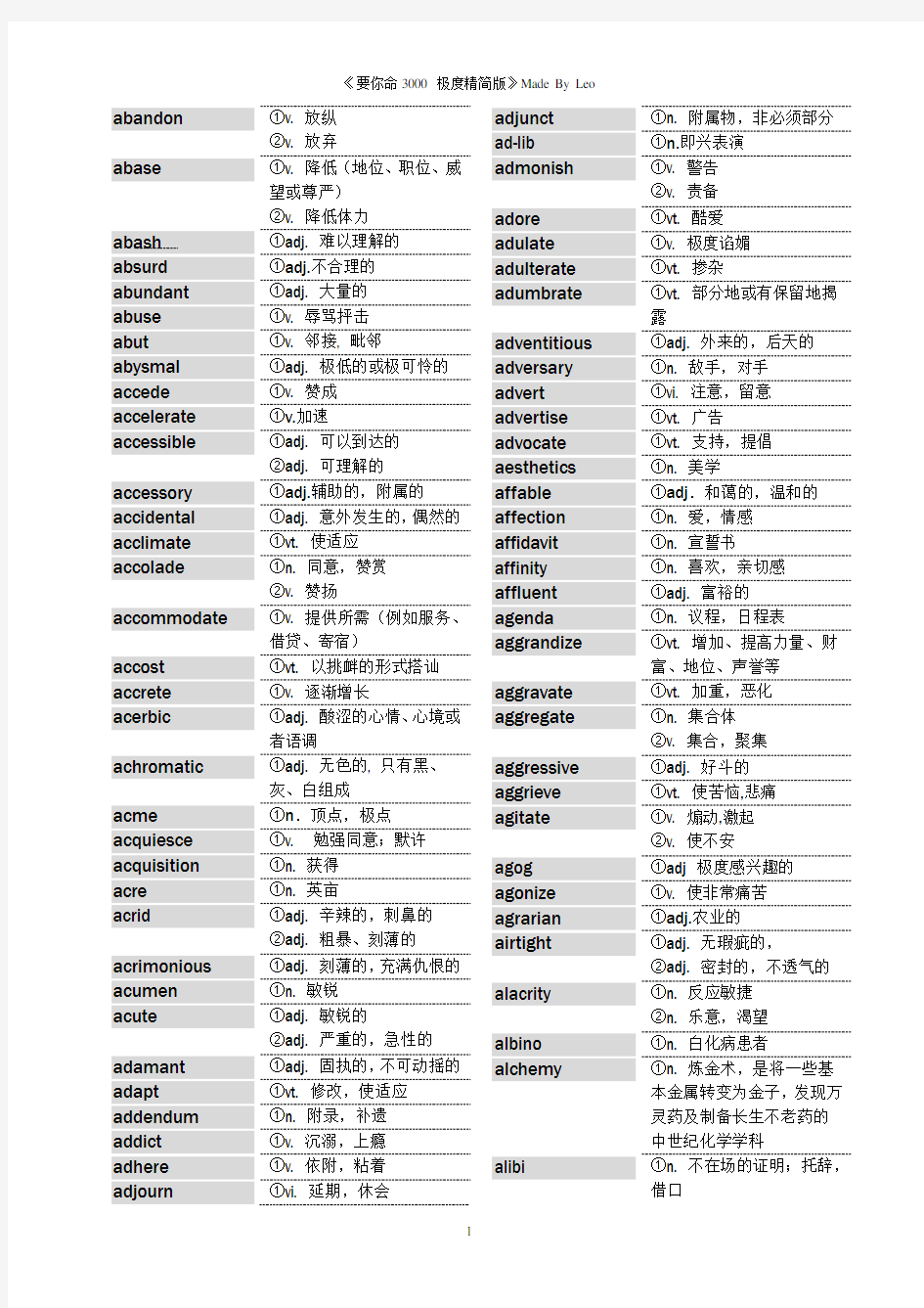 《要你命3000》极度精简打印版