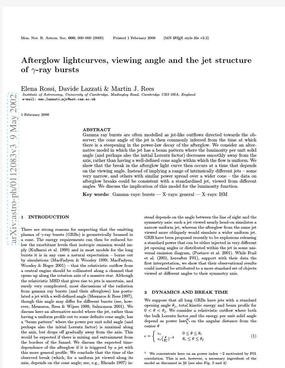 Afterglow lightcurves, viewing angle and the jet structure of gamma-ray bursts