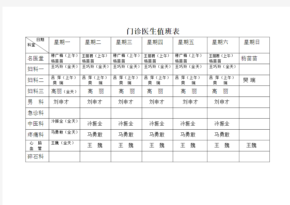 医生值班表