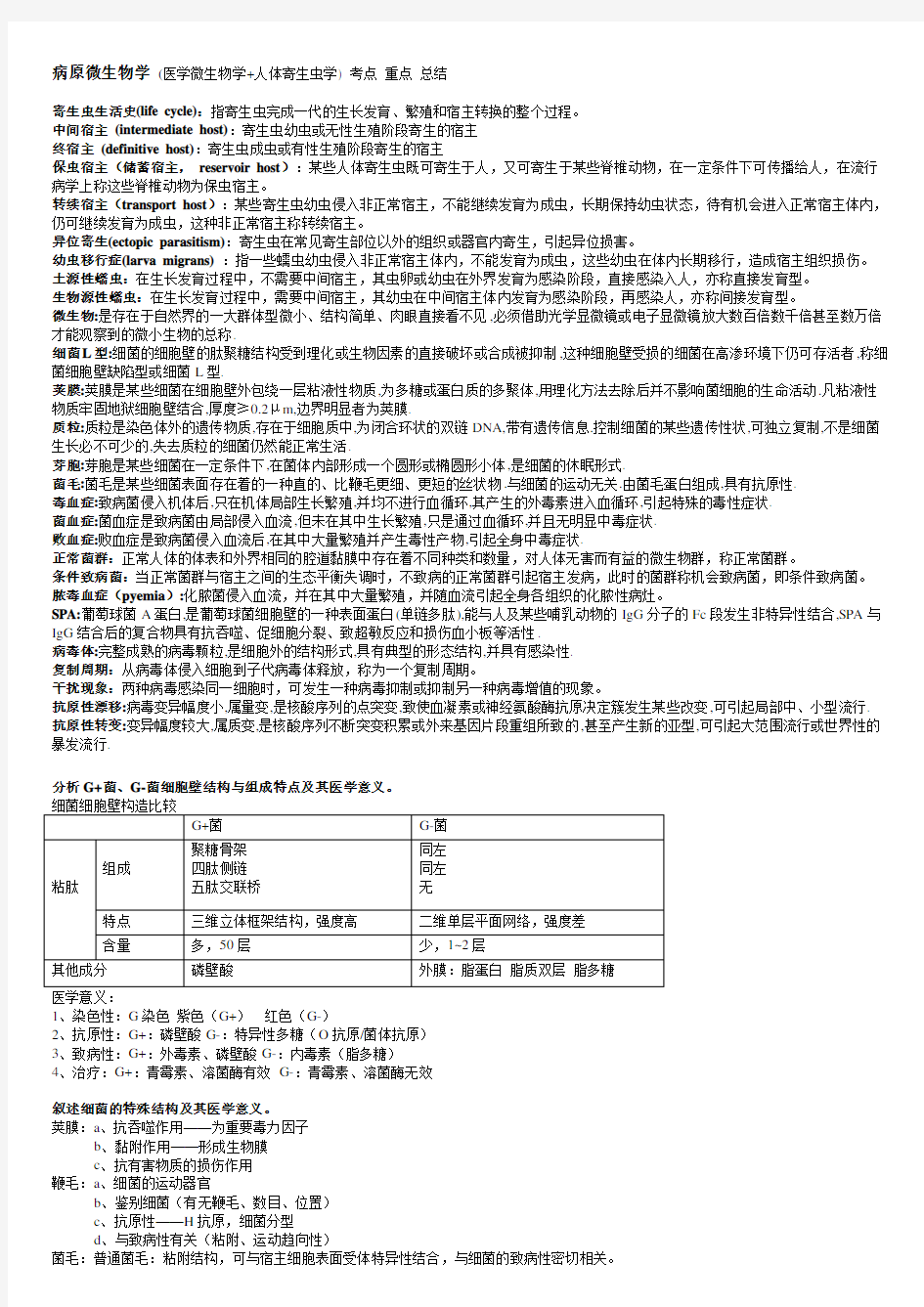 病原微生物学_医学微生物学+人体寄生虫学_重点_考点_总结