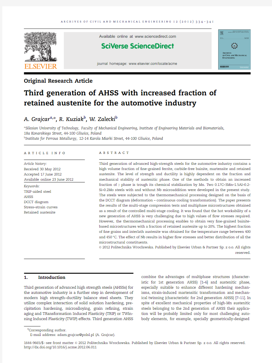 Third generation of AHSS with increased fraction of retained austenite for the automotive industry