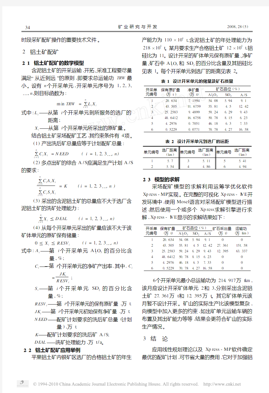 Xpress_MP在铝土矿配矿优化中的应用