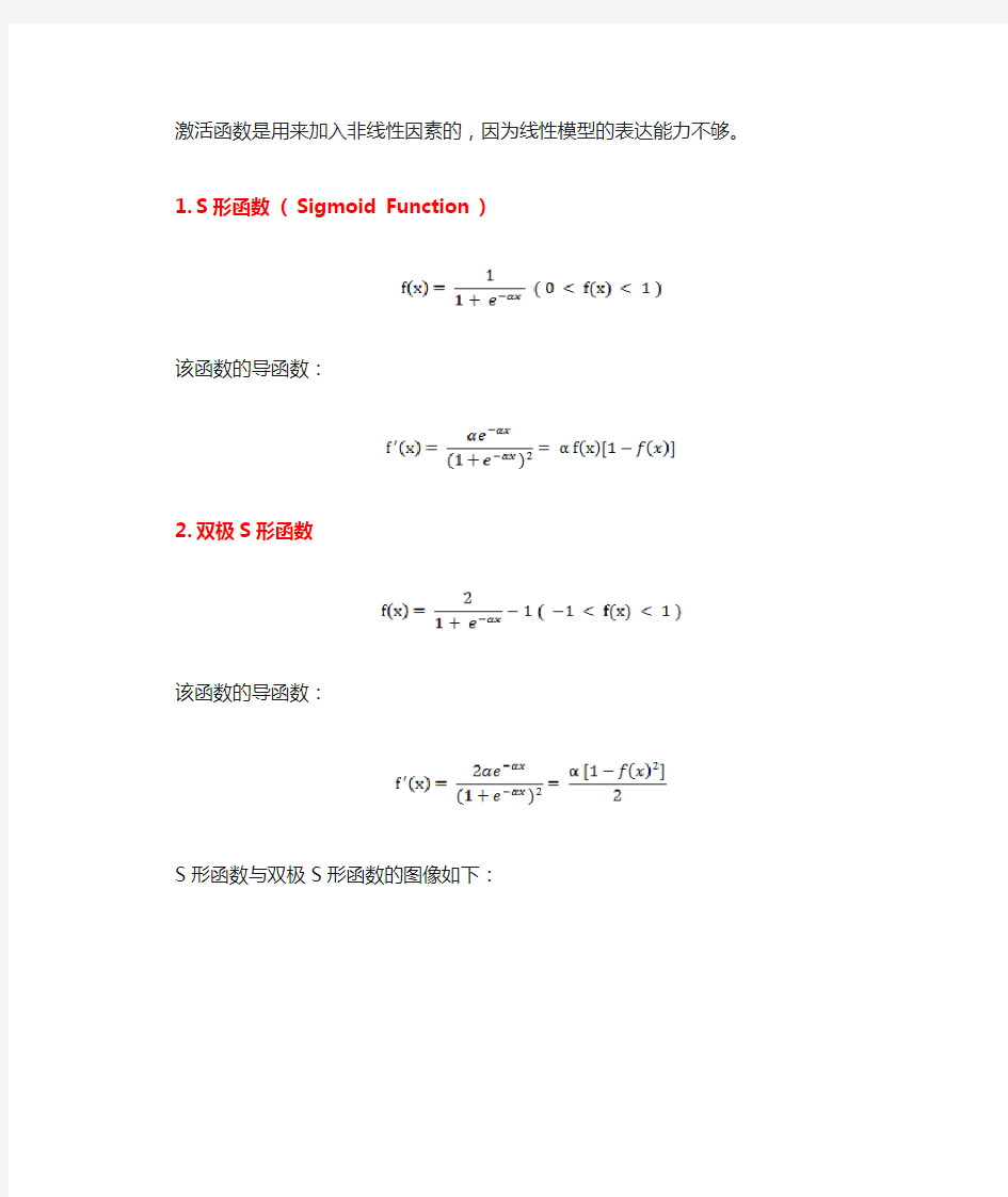 神经网络激活函数