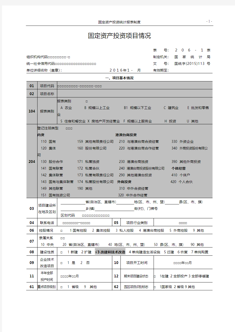 固定资产投资项目情况