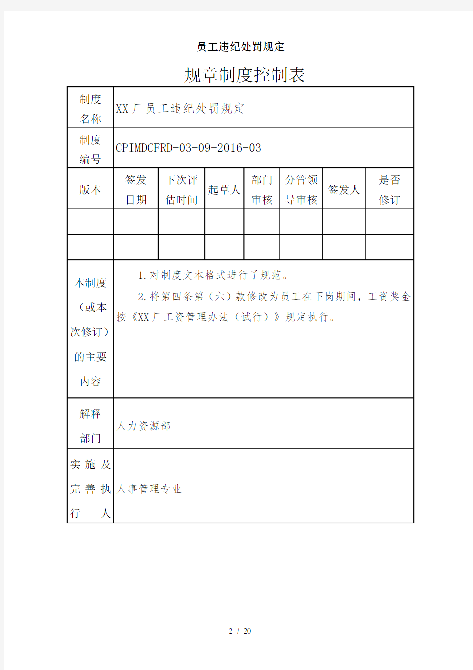 员工违纪处罚规定