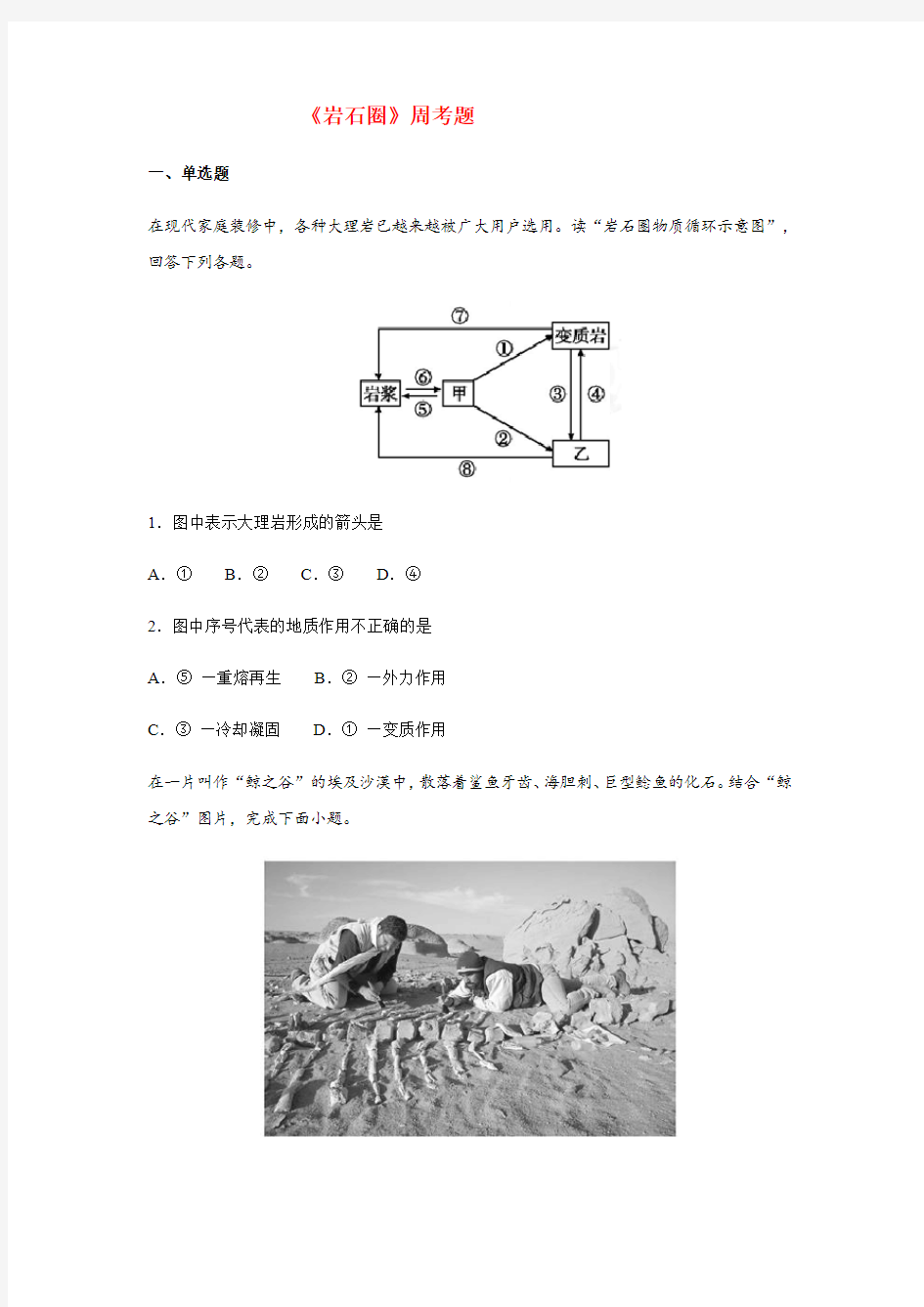 岩石圈周考题试题