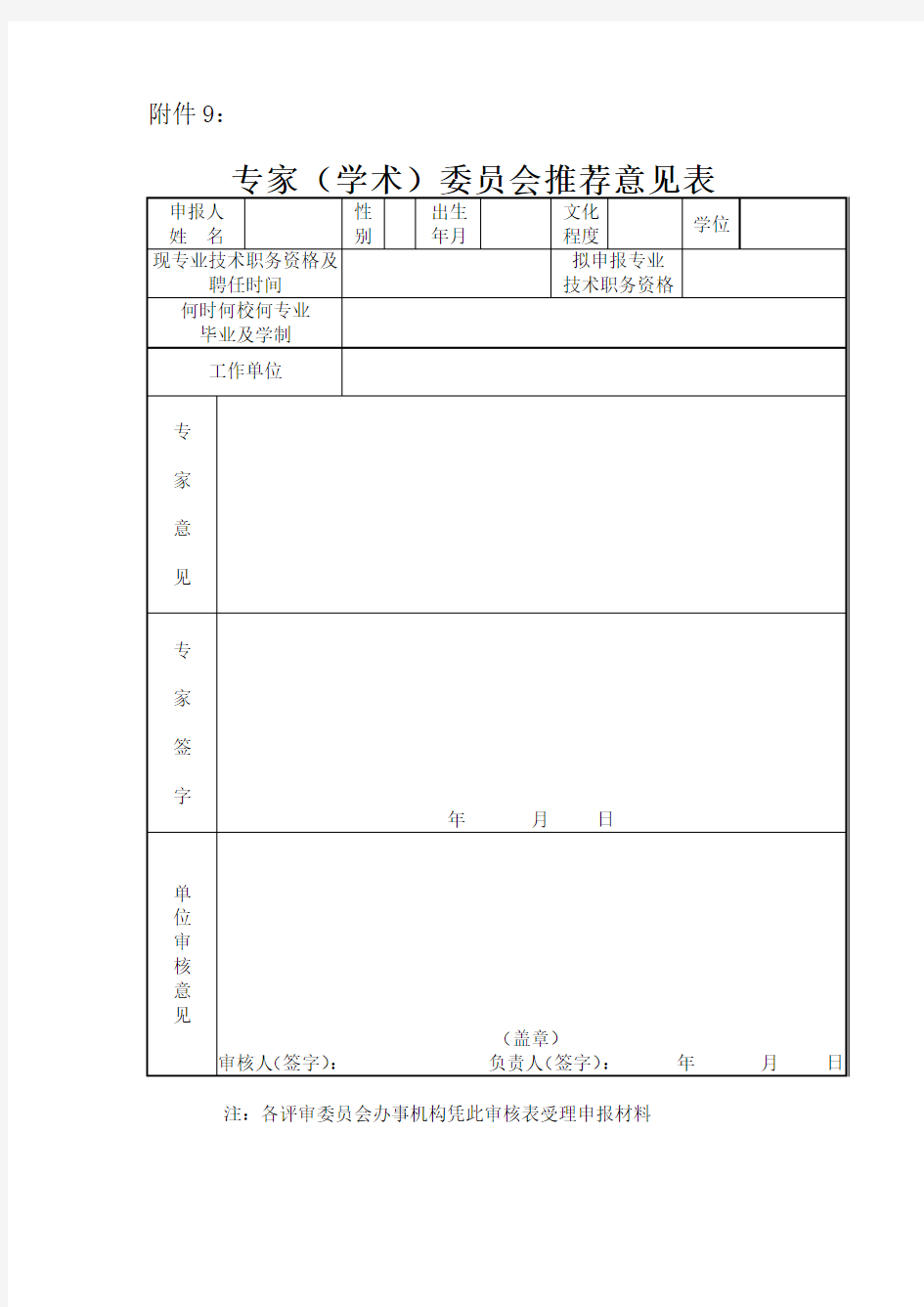 专家学术委员会推荐意见表