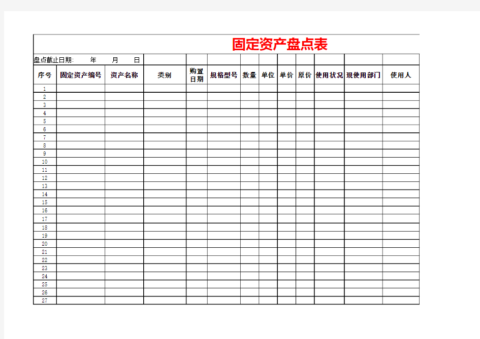 Excel表格模板：公司固定资产盘点表