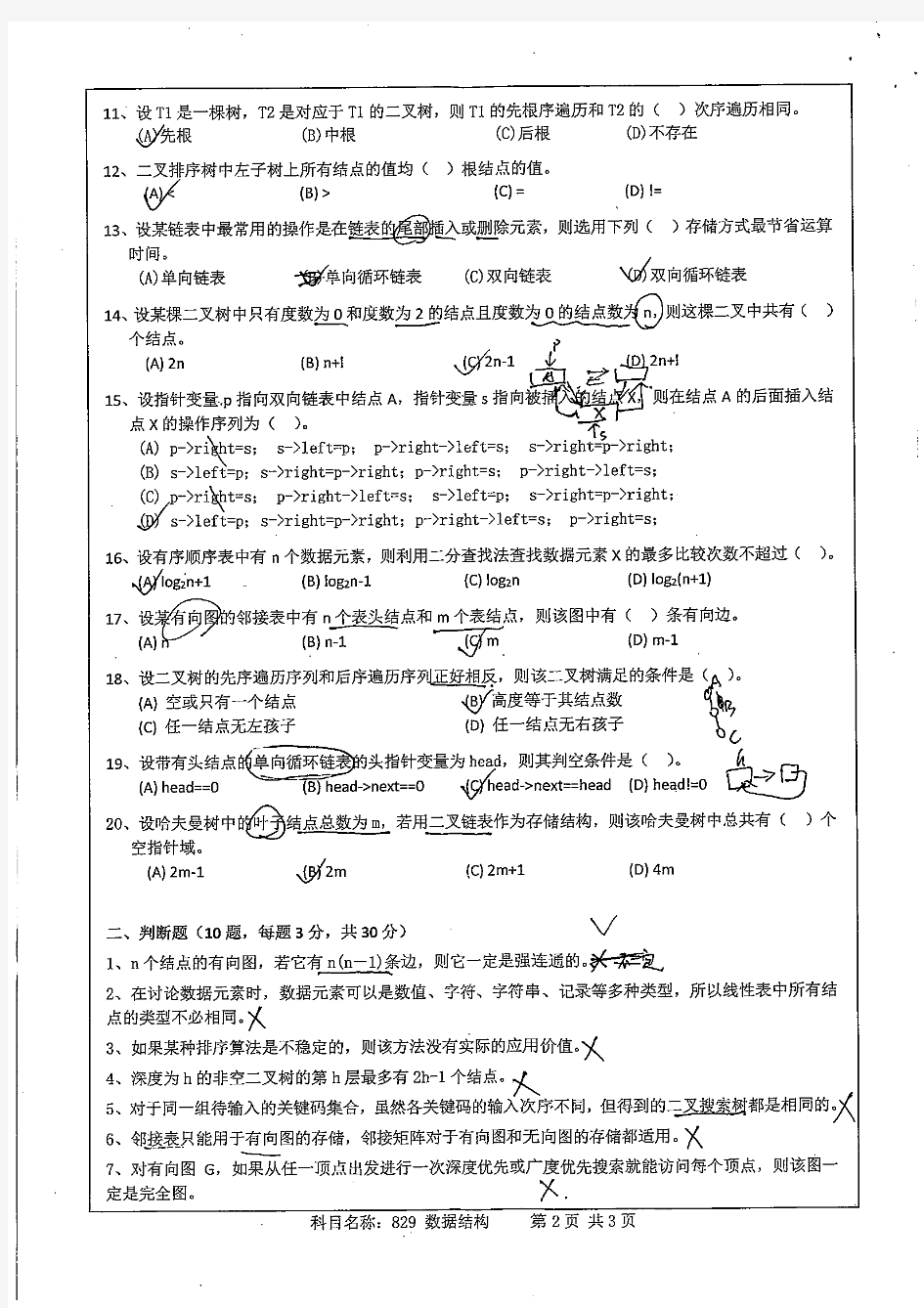 南京师范大学 考研真题  829数据结构2016