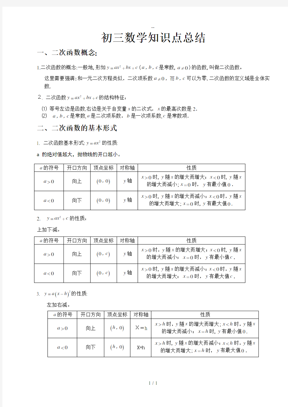 沪科版初三数学知识点总结