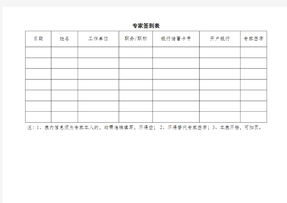 项目(课题)评审(验收)会议专家签到表