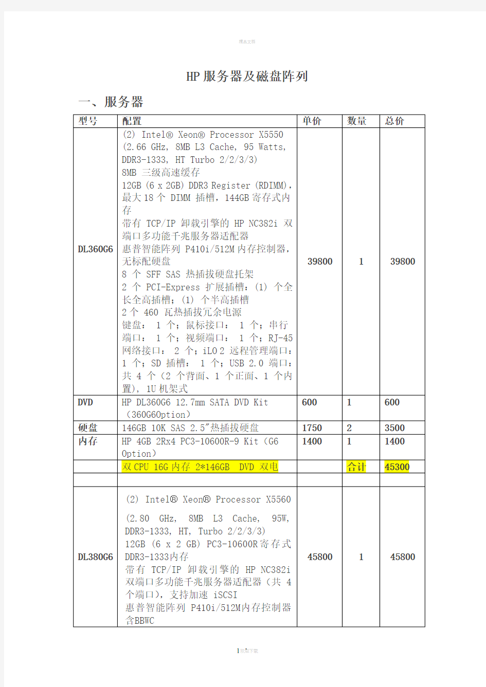 HP服务器及磁盘阵列