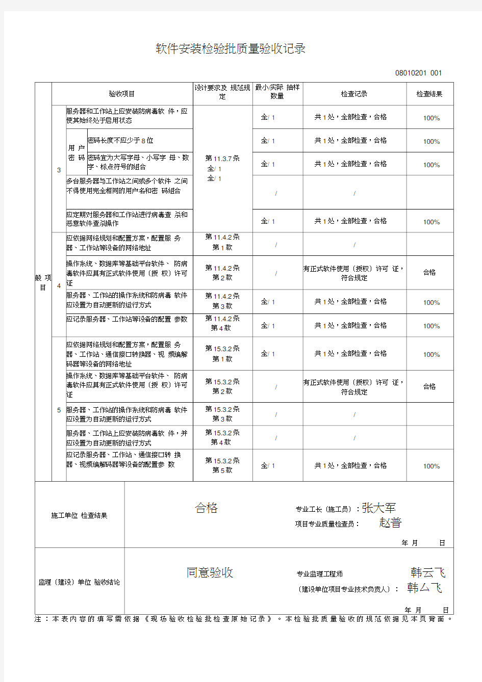 设备安装检验批质量验收记录