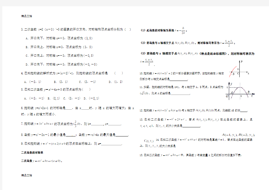 最新九年级二次函数题型总结