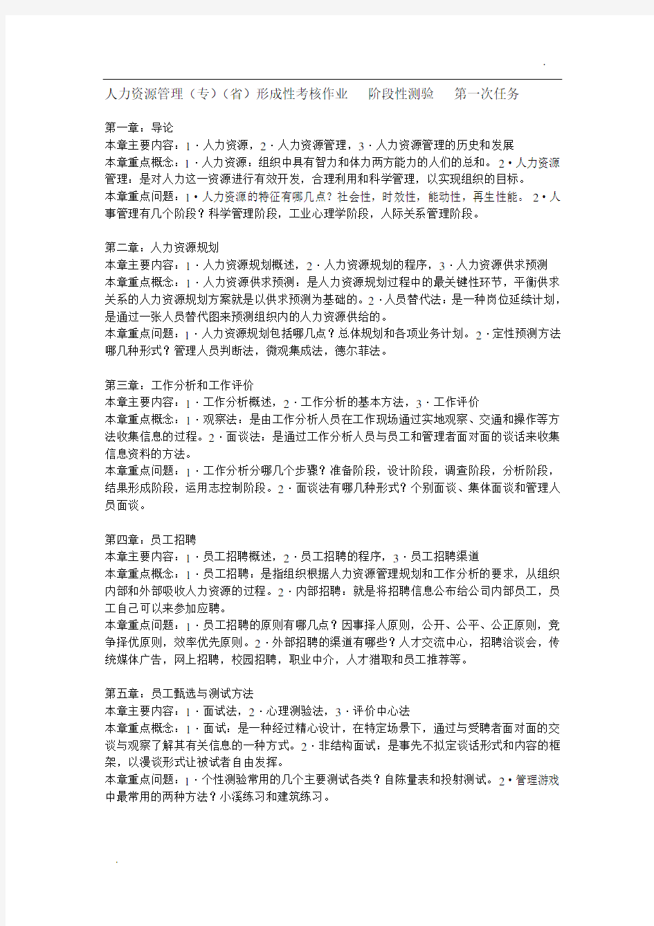 人力资源管理作业