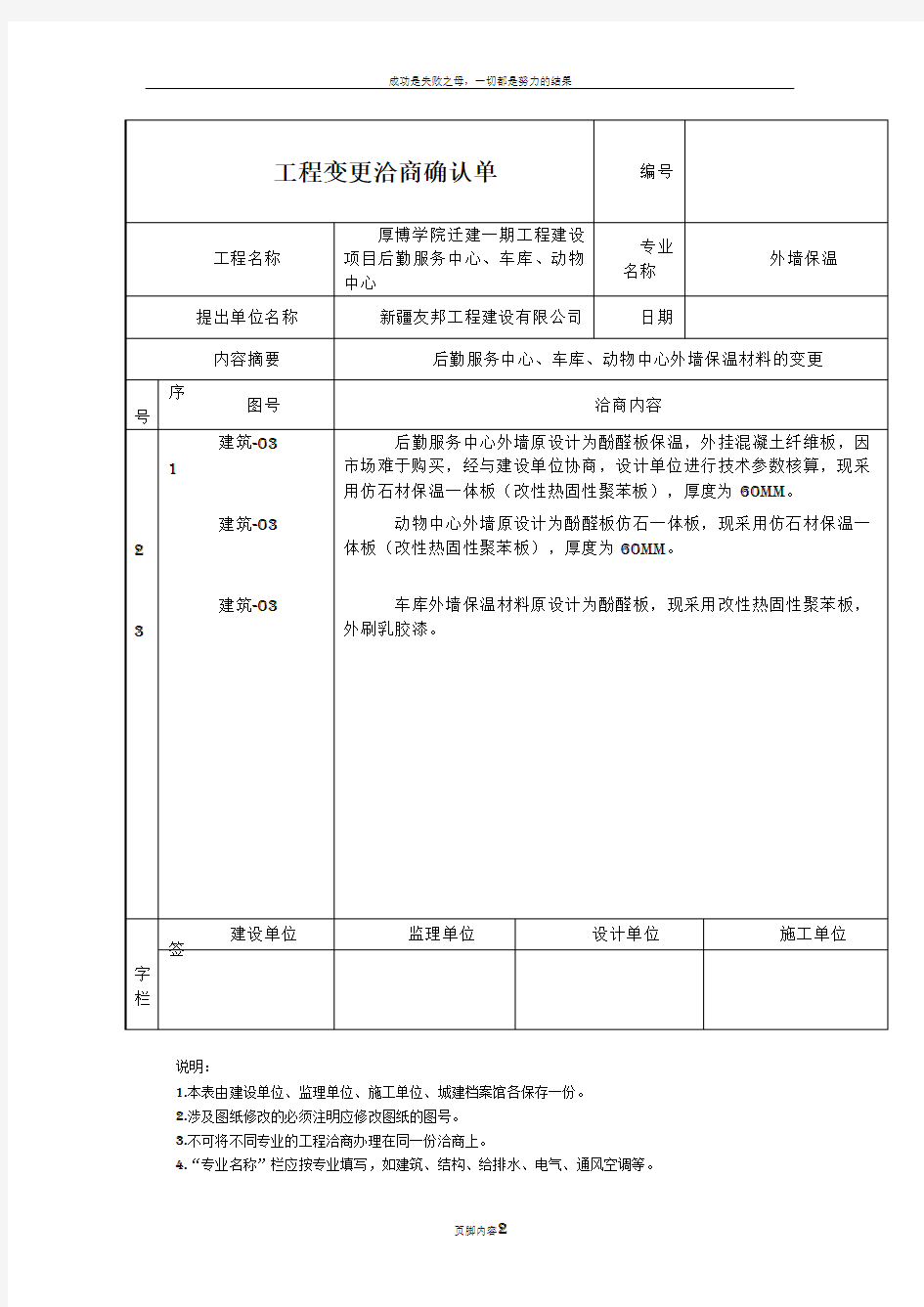 工程变更洽商确认单