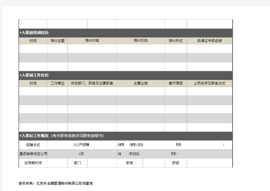 员工人事档案记录表excel模板